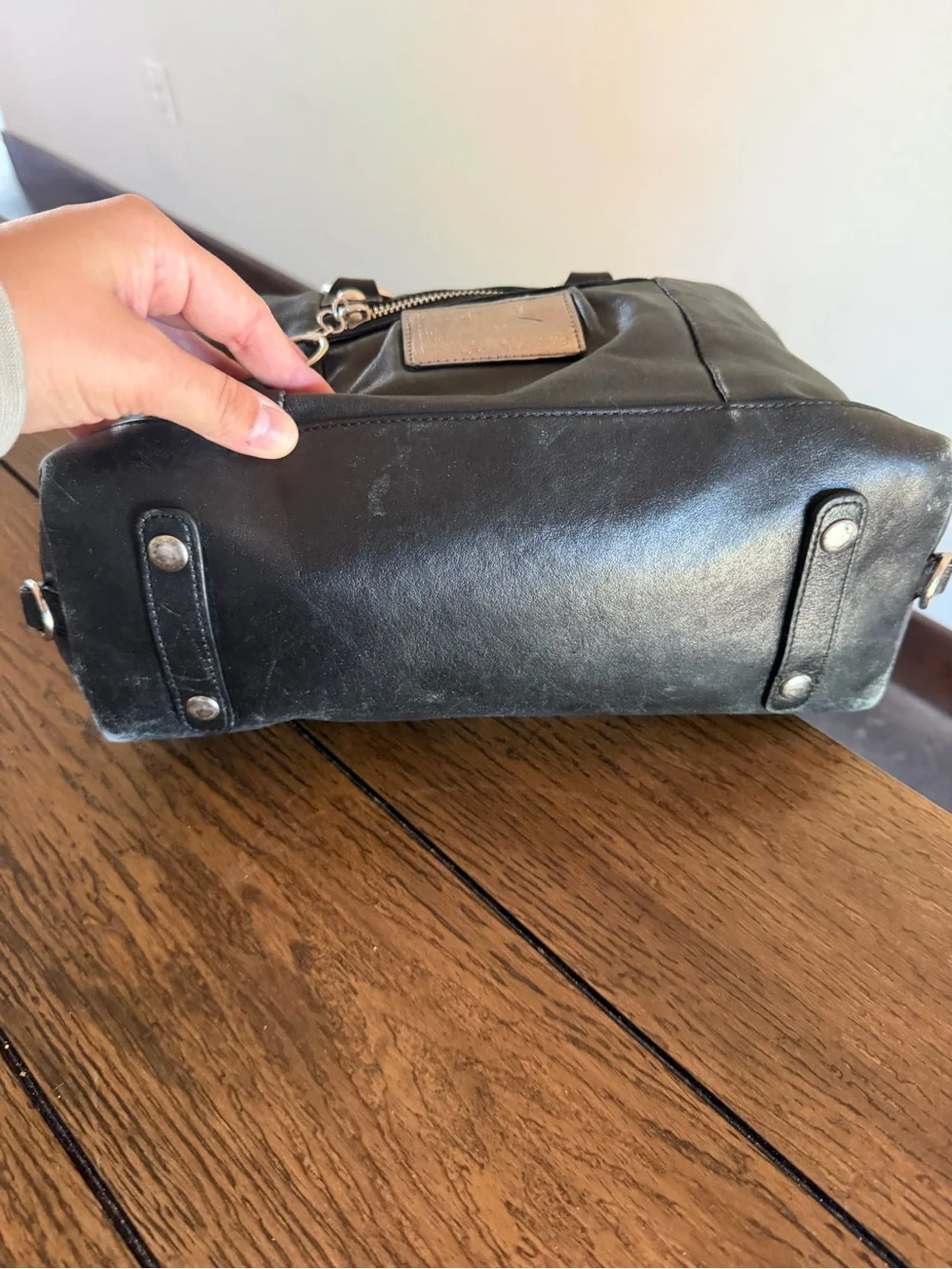 Coach Poppy Y2K Black Distressed Boston Satchel Double One-Shoulder Bag Silver